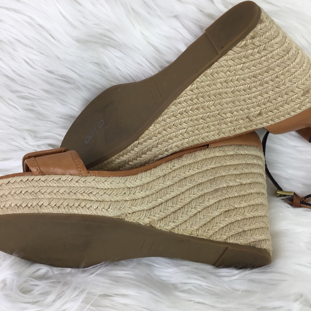 Coach Wedge Adjustable Ankle Straps Sandals Tan Leather trim Size 10B - Picture 9 of 12